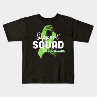 Support Squad Mental Health Awareness Lime Green Ribbon Kids T-Shirt